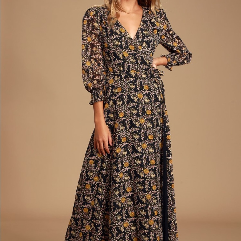 Meet Me There Black Multi Floral Print Wrap Maxi Dress
